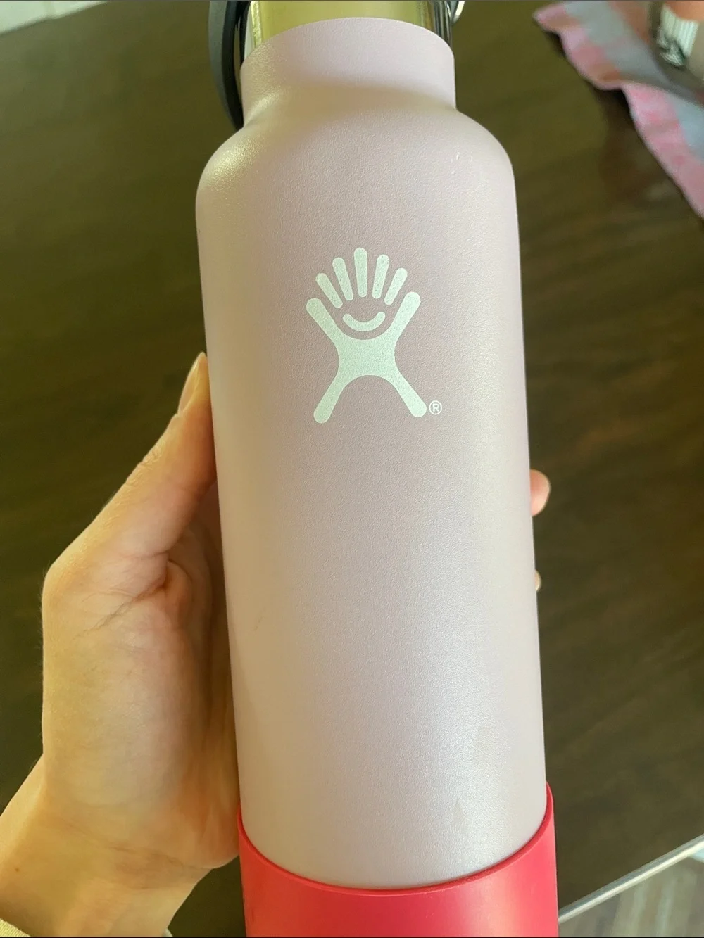 Hydro Flask Lilac Bottle with Pink Boot 21 oz Standard Mouth Outdoor Hiking